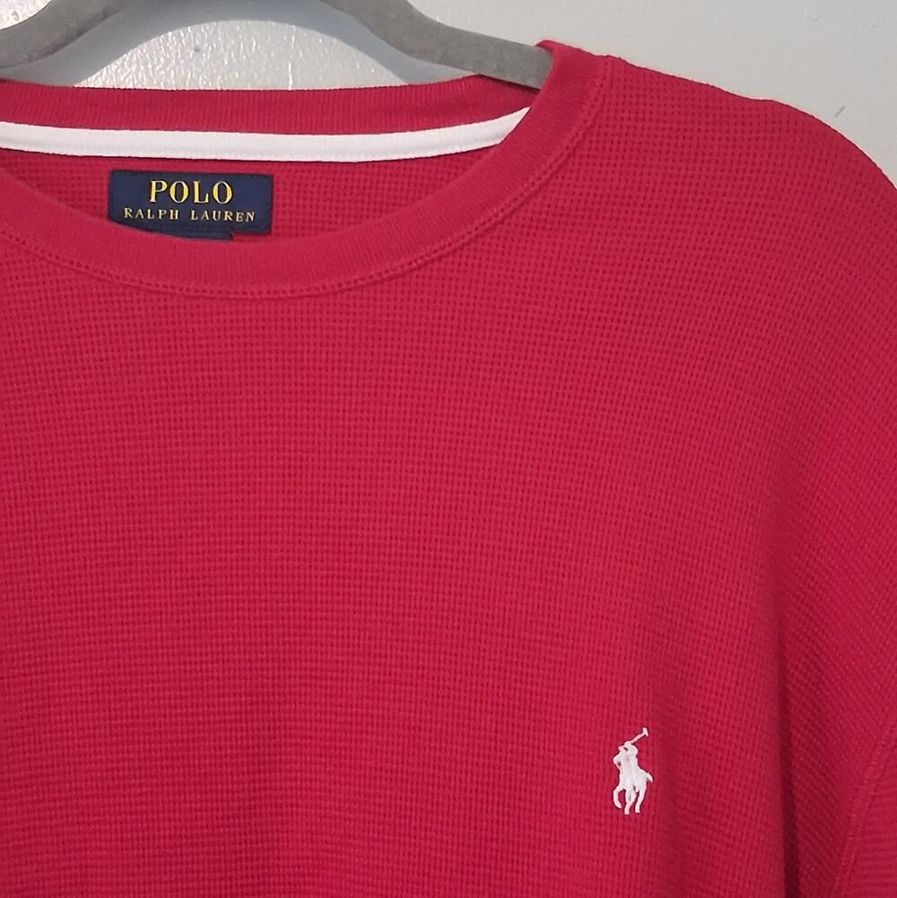 Vintage Polo Ralph Lauren Red Waffle Knit Thermal Long Sleeve Shirt - Size XL